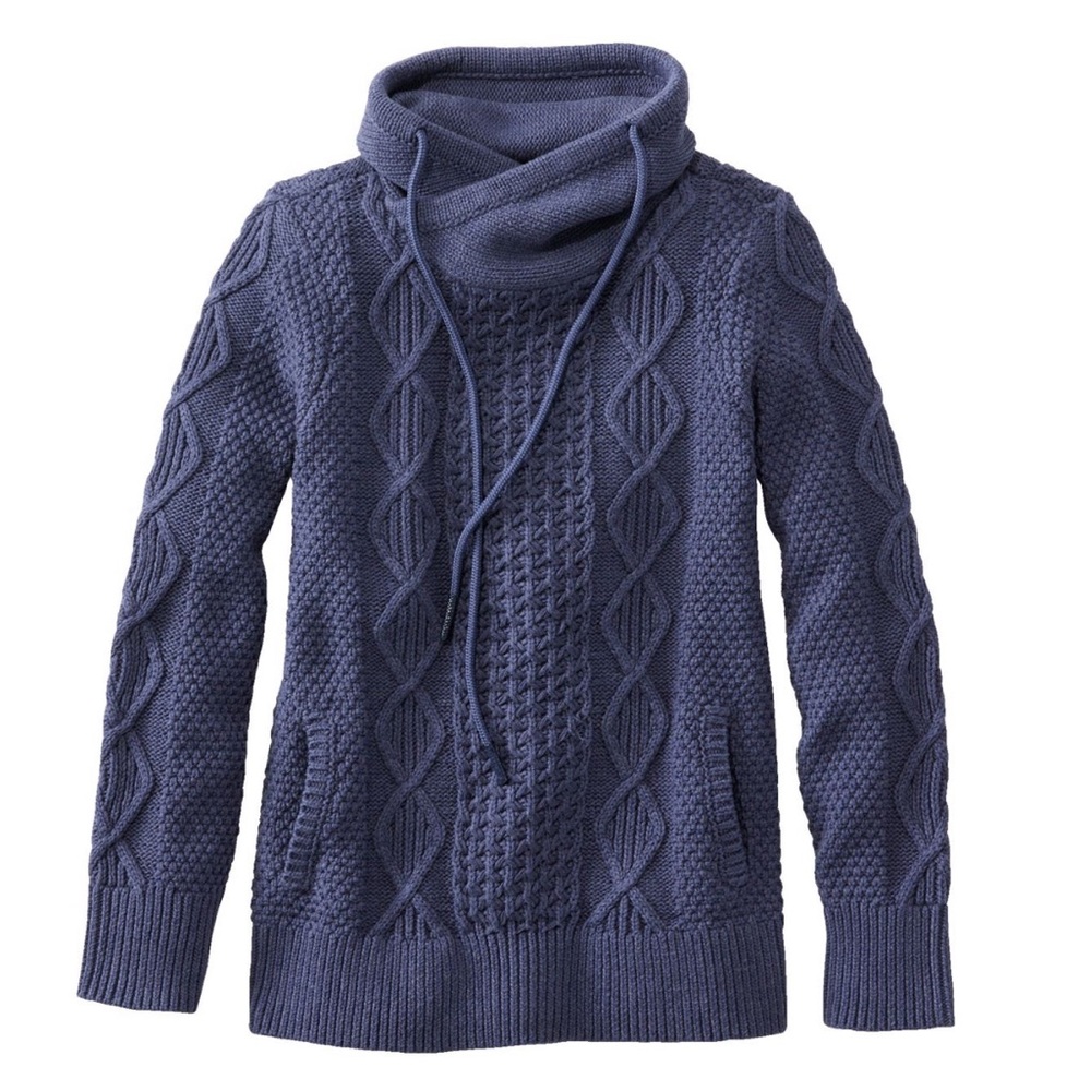 LL Bean Women’s Funnelneck Sweater - Signature Fisherman’s Knit, Indigo